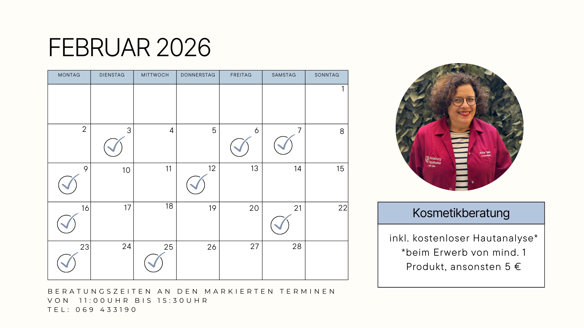 Kosmetiktermine für Februar 2026 der Arnsburg Apotheke