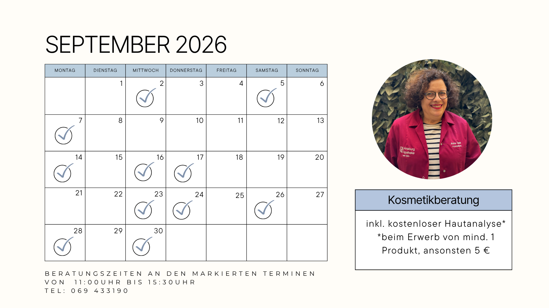 Kosmetiktermine für September 2026 der Arnsburg Apotheke